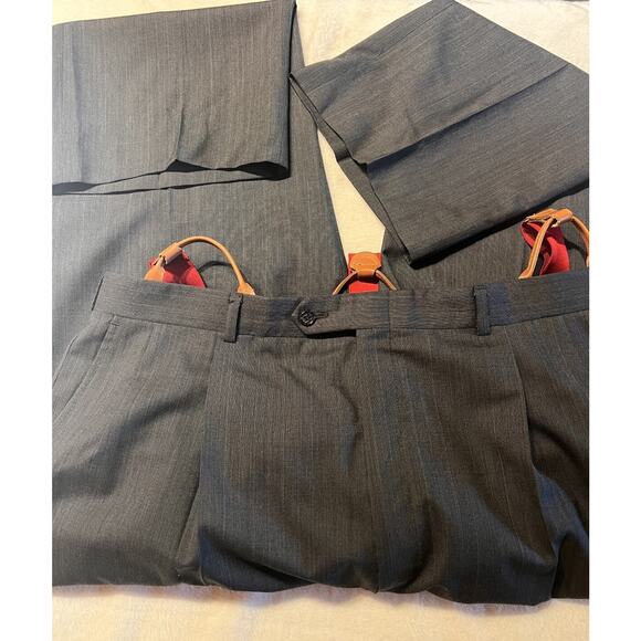 Vintage Burberry 44L 40x31 Gray 2 Piece Suit with Red Suspenders Quality - Picture 12 of 16